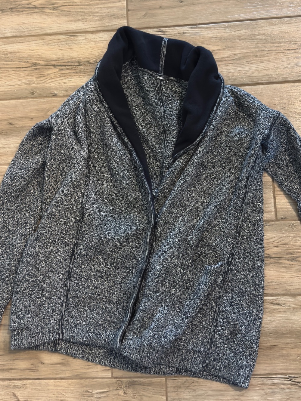 lululemon athletica Heather Gray Knit Open-Front Jacket with Black Collar